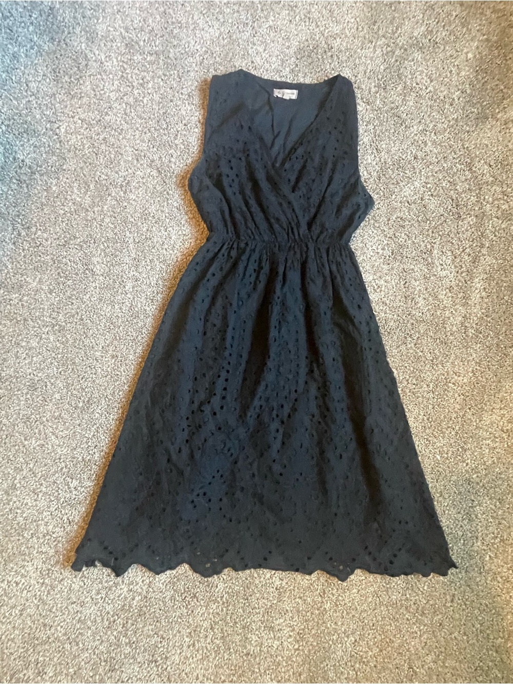 Le Ragazze Made in Italy Black Scalloped Eyelet Midi Dress Fully Lined Small